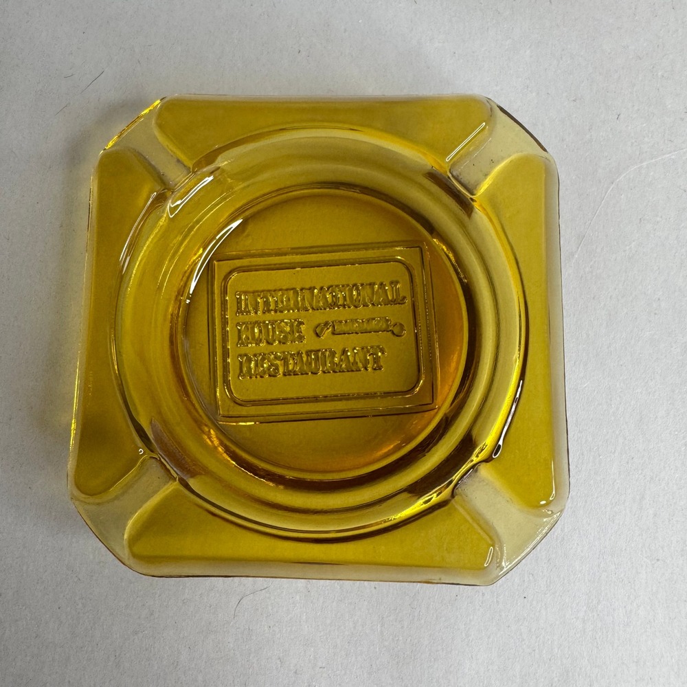Vintage Amber Glass International House Restaurant Square Ashtray Mid Century